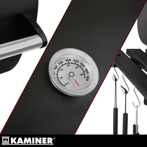 Grătar mare pentru grătar cu cărbuni, cu capac și termometru