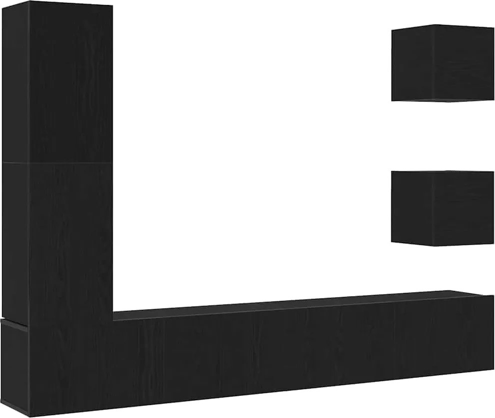 vidaXL Set comodă TV Pe perete 6 pcs Stejar Negru 160 x 30 x 30,5 cm
