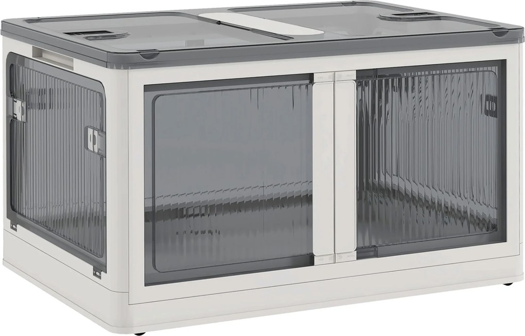 HOMCOM Cutie de depozitare pliabilă și empilabilă 99L din plastic cu capac și 4 roți, acces la 5 laturi, alb | Aosom Romania