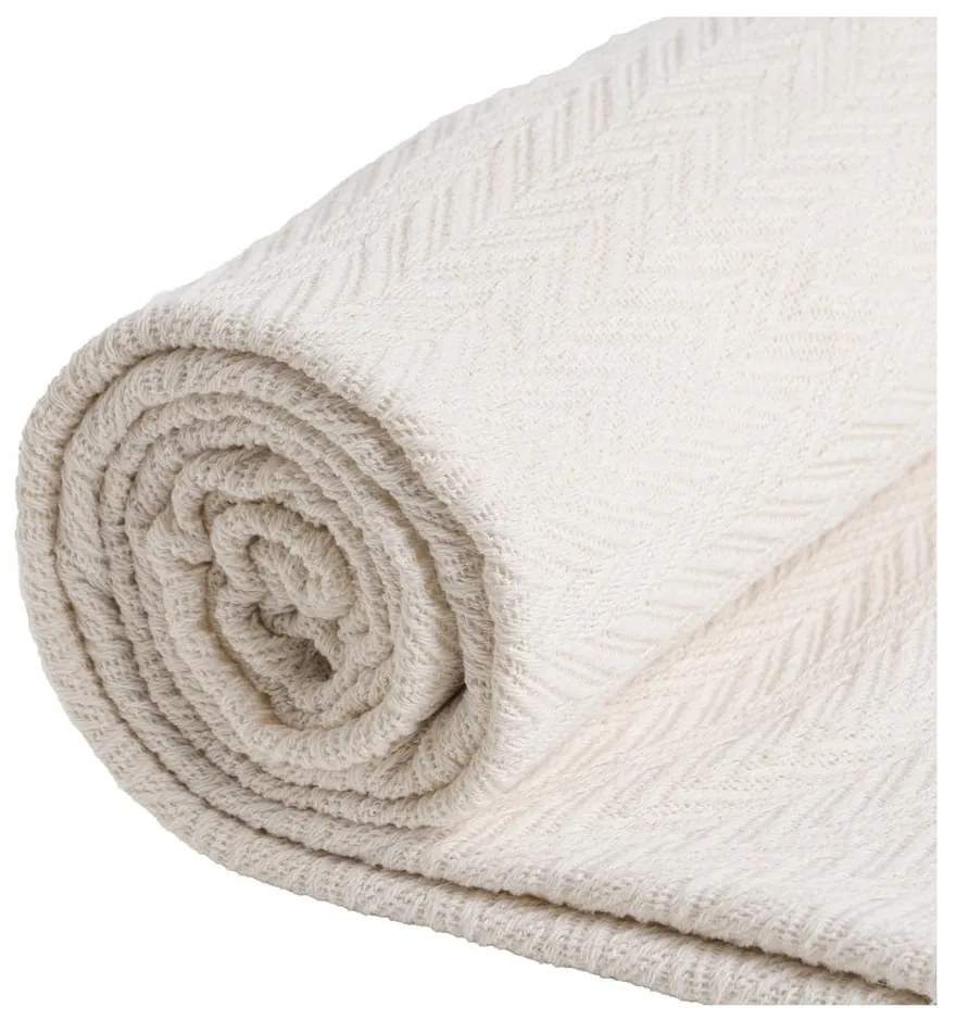 Cuvertură crem din bumbac reciclat 180x260 cm Spike – Ixia