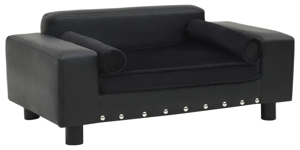 vidaXL Canapea pentru câini, negru, 81x43x31cm, pluș &amp; piele ecologică