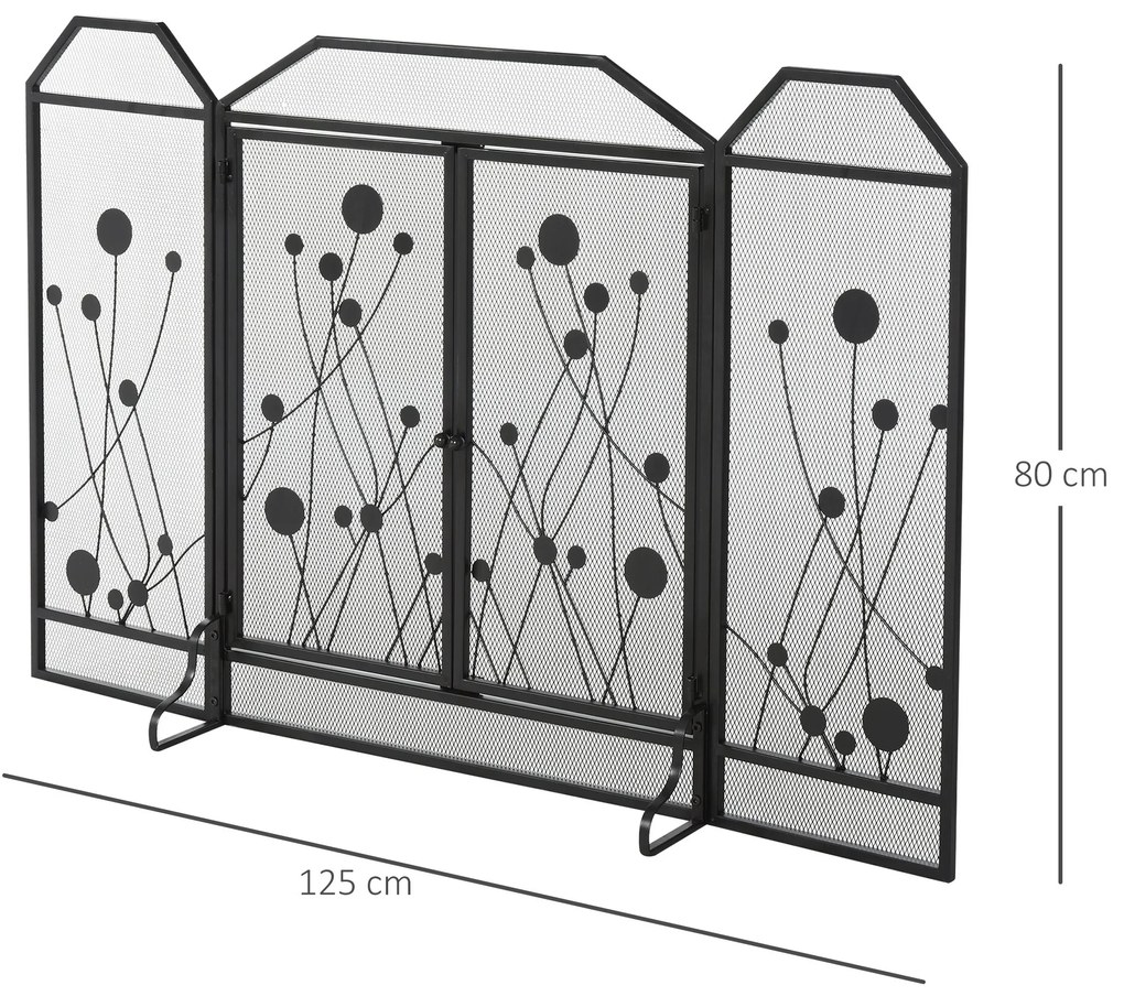 Paravan antiscantei pentru semineu, pliabil, usa magnetica, din metal otel, negru, 125x80cm HOMCOM | Aosom Romania