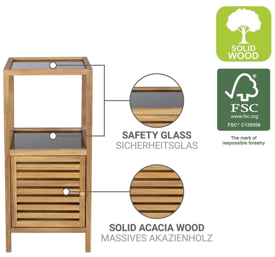 Dulap de baie negru/în culoare naturală jos, îngust din lemn de acacia 39,5x86 cm Fondi – Wenko