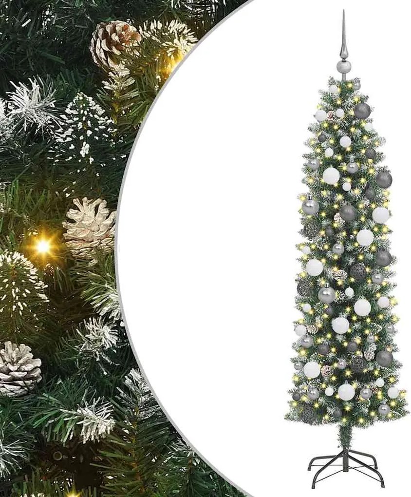 vidaXL Copac Artificial Slăb de Crăciun cu 300 LED Verde și alb 180 cm