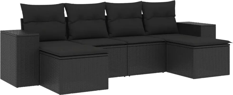 vidaXL Set mobilier de grădină cu perne, 6 piese, negru, poliratan