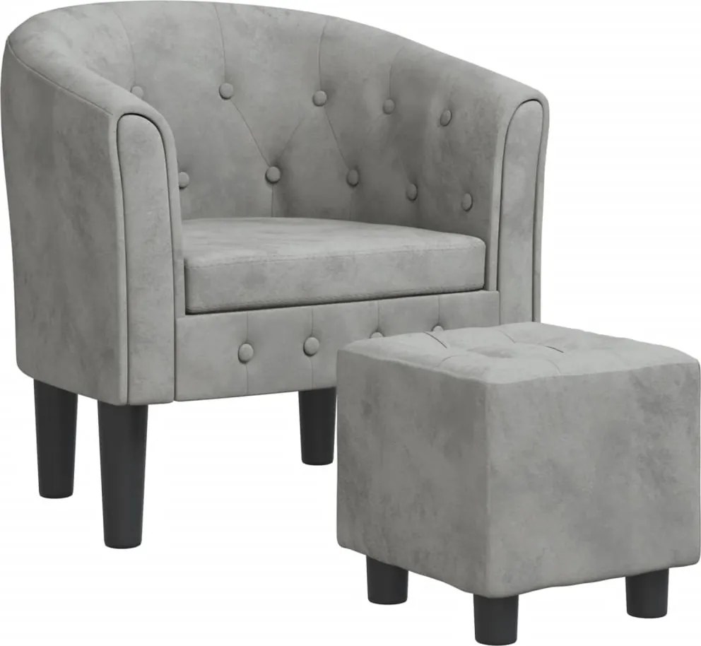 vidaXL Fotoliu tip cuvă cu taburet, gri deschis, catifea