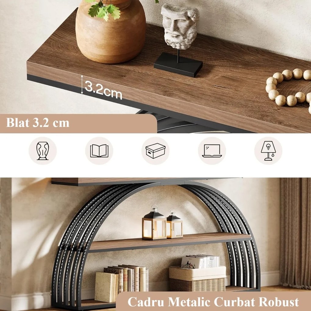 MACI35 - Masa Consola curbata, 160 cm, masuta hol, living, dormitor - Negru - Maro