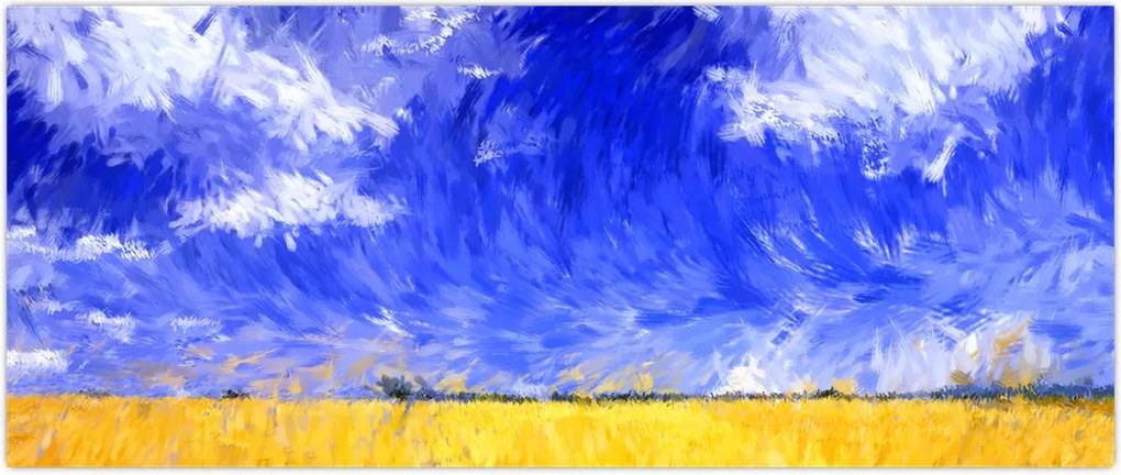 Tablou - Pictură în ulei, câmp auriu (120x50 cm)