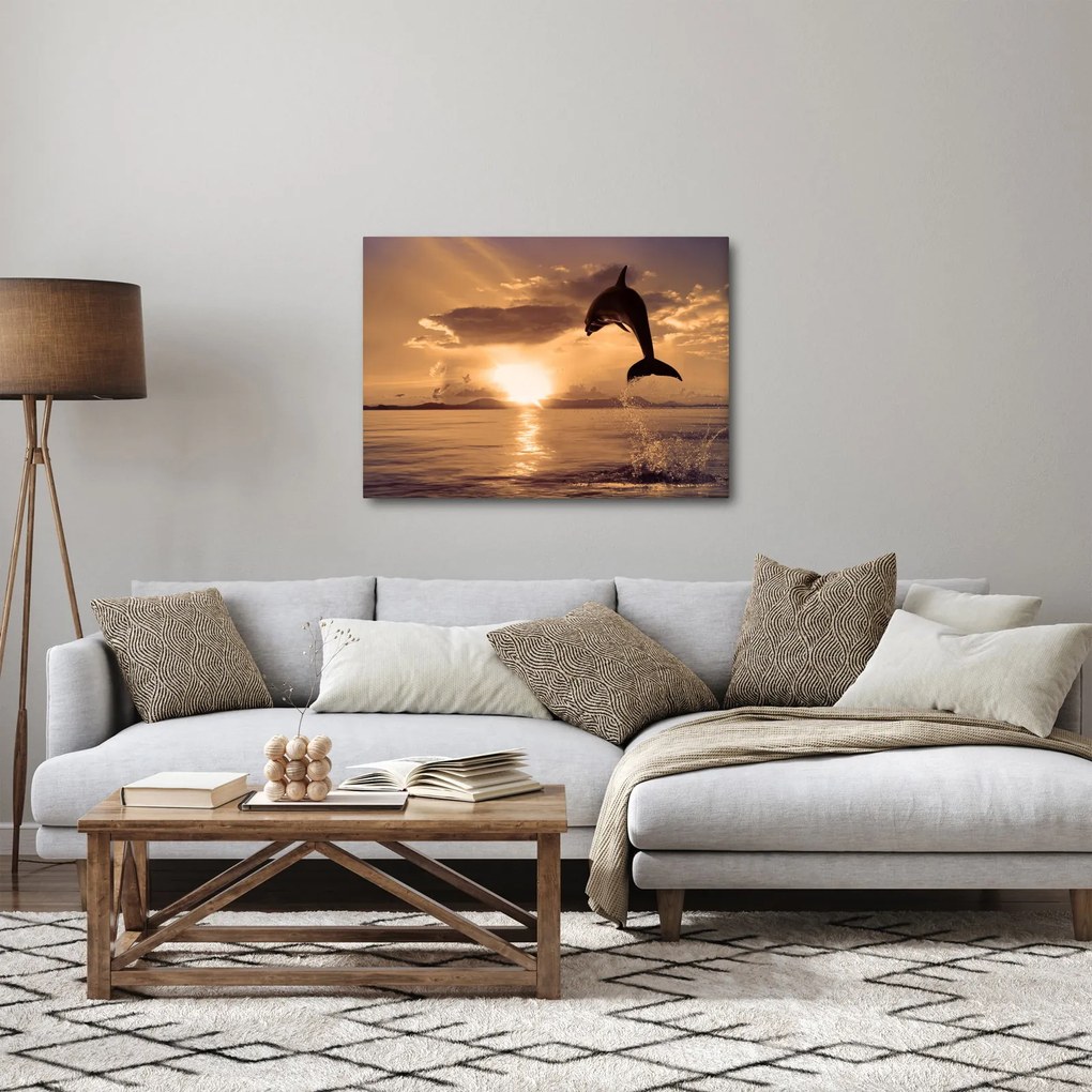 Tablou - Delfin la apus de soare (70x50 cm)