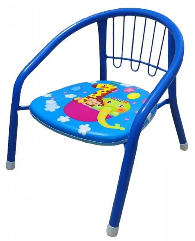 Scaun metalic pentru copii Novokids™ Little chair, Sezut moale cu sunete, Interior si exterior, Dimensiuni 36x36x34 cm, Vopsea lucioasa, Albastru
