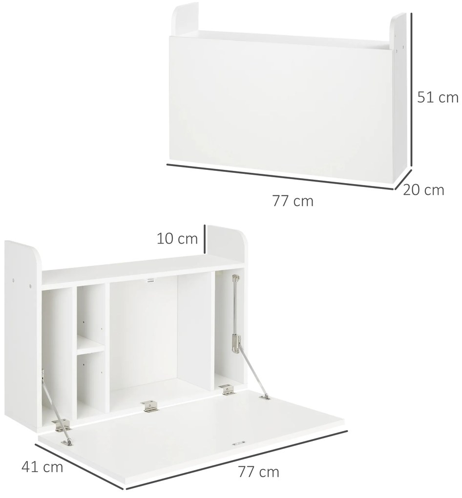 HOMCOM Birou suspendat, masă de perete rabatabilă și birou de perete cu depozitare - 77 x 20 x 51 cm | Aosom Romania