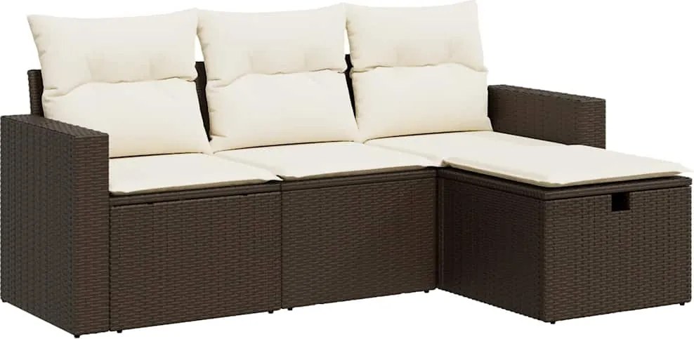 vidaXL Set canapele de grădină, 4 piese, cu perne, maro poliratan maro