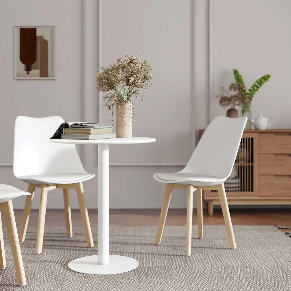 HOMCOM Masă de Dining Rotundă și Modernă pentru 2 Persoane din Oțel, Albă | Aosom Romania