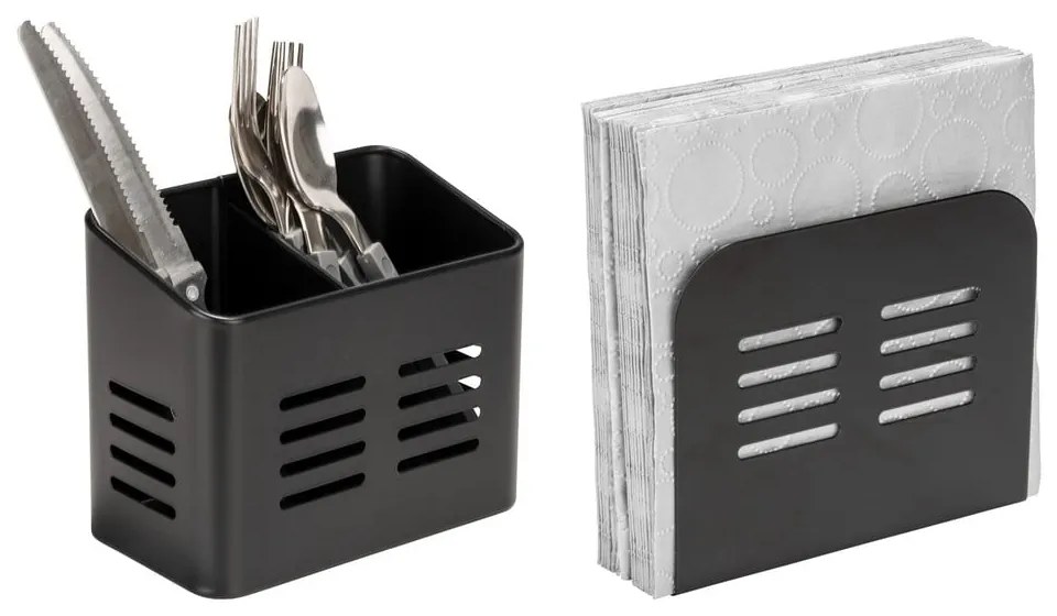 Set de suporturi pentru tacâmuri și șervetele 2 buc. din metal Black Outdoor Kitchen Baco – Wenko