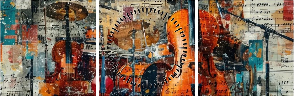 Tablou - Instrumente muzicale (cu ceas) (90x30 cm)