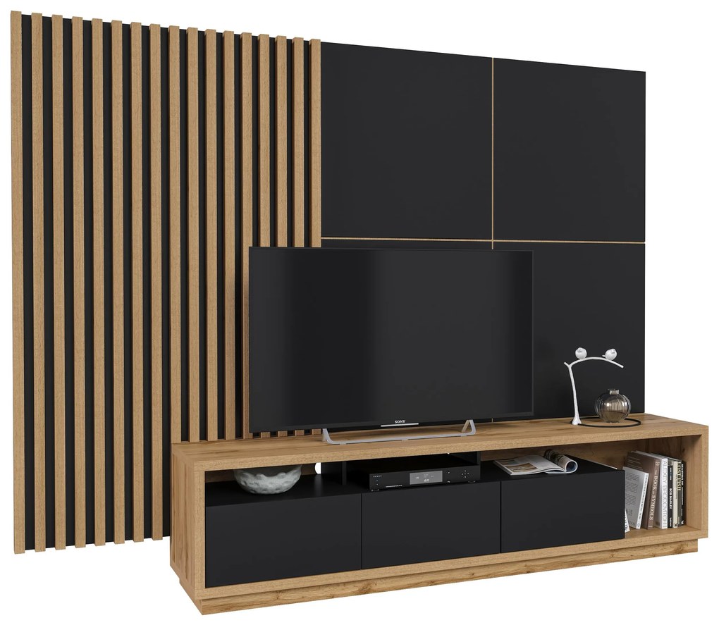 Mobilier living Celcey Typ 10 (Stejar wotan + Negru). 1108325