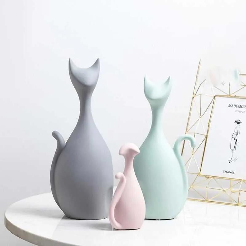 Set decoratiune din ceramica, familie pisici din 3 membri