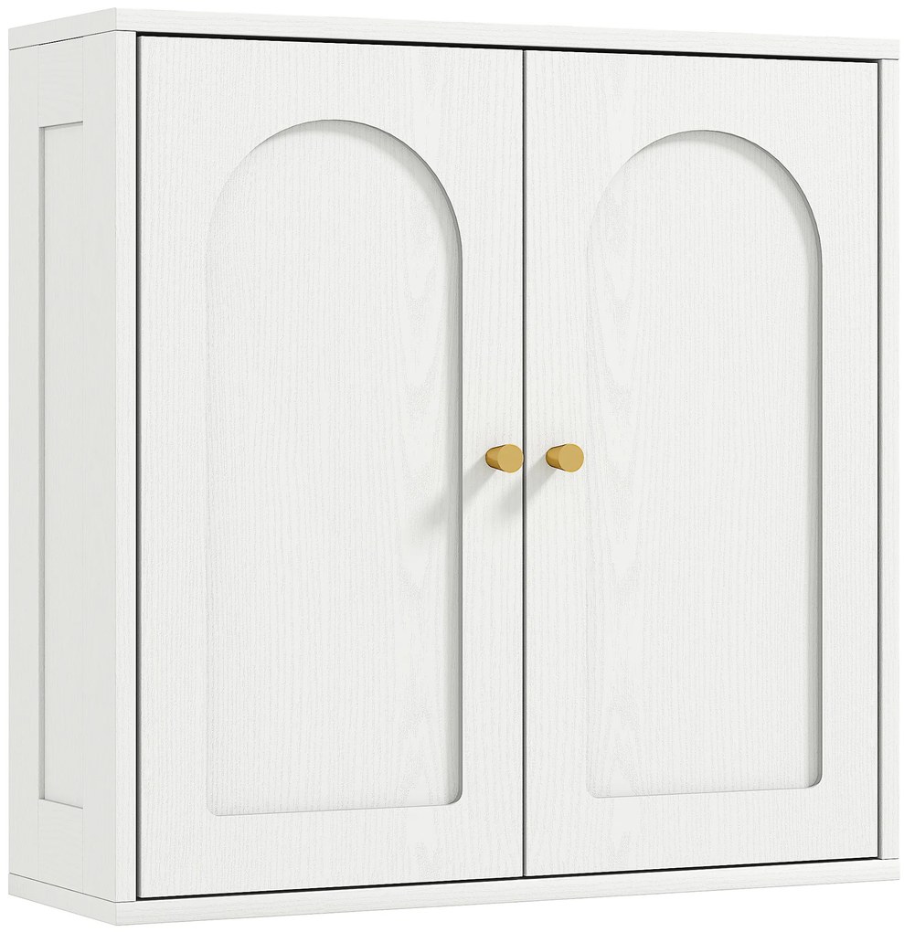 HOMCOM Dulap de perete, mobilier înalt de baie modern cu dulap cu dublă ușă și mânere aurii, 60x20x60 cm, alb | Aosom Romania