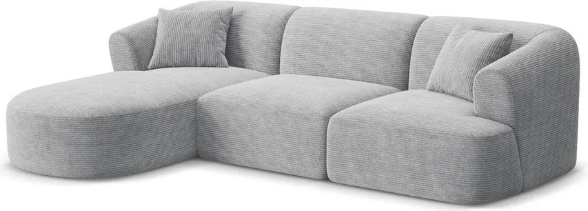 Colțar gri deschis cu tapițerie din catifea reiată (cu colț pe partea stângă/cu șezlong) Campi – Cosmopolitan Design