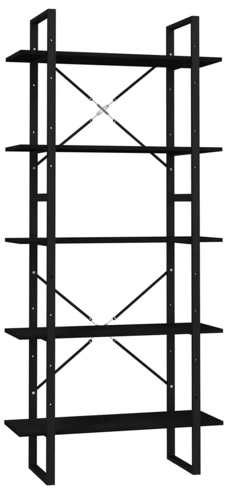 3081997 vidaXL Bibliotecă cu 5 rafturi, negru, 80x30x175 cm, lemn masiv de pin