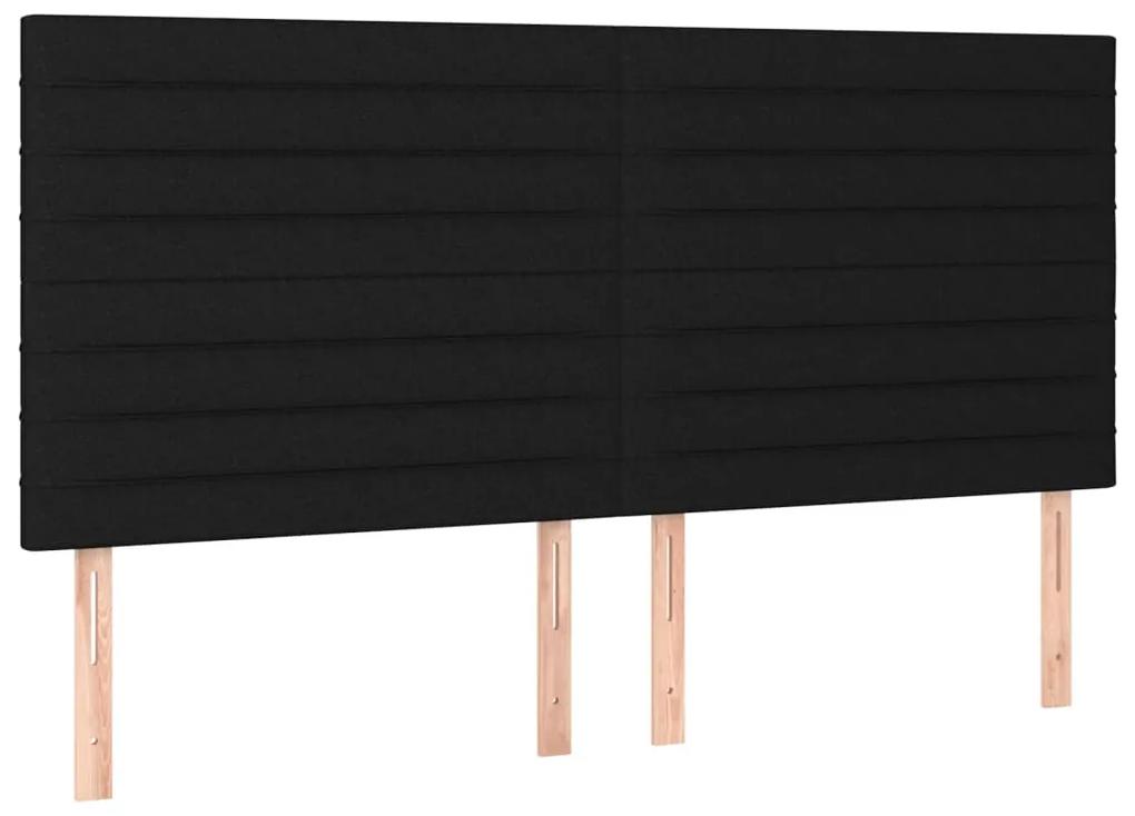 Pat cu arcuri, saltea si LED, negru, 180x200 cm, textil Negru, 180 x 200 cm, Benzi orizontale