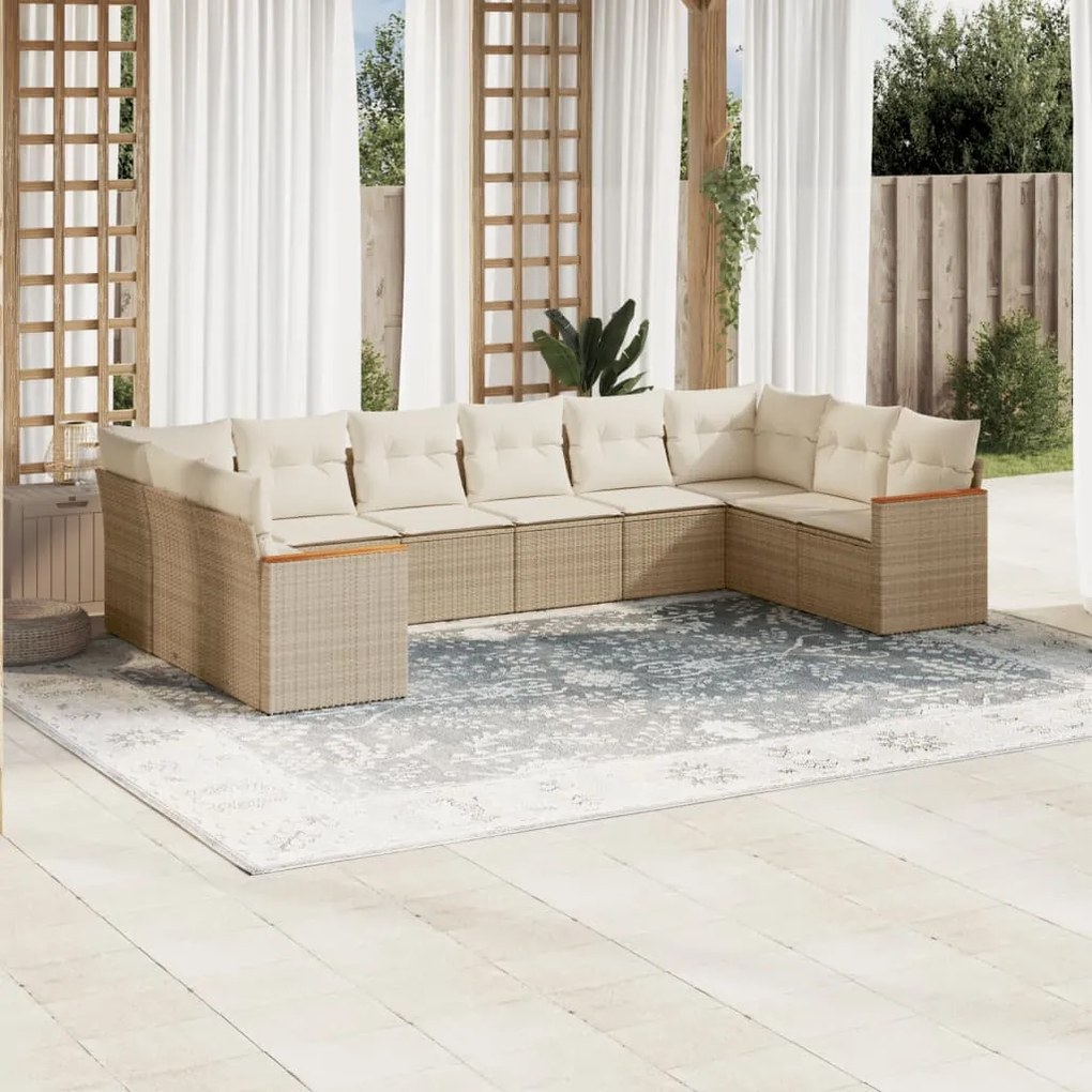 vidaXL Set canapele de grădină cu perne, 10 piese, bej, poliratan