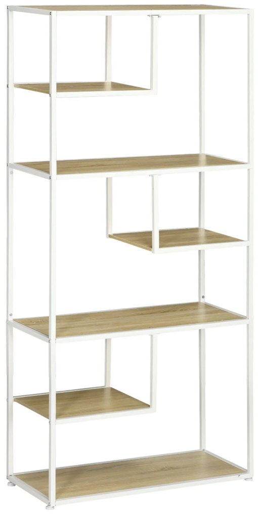 HOMCOM Bibliotecă raft de depozitare cu 7 niveluri cadru din oțel stil industrial 83 x 34 x 180 cm stejar | Aosom Romania