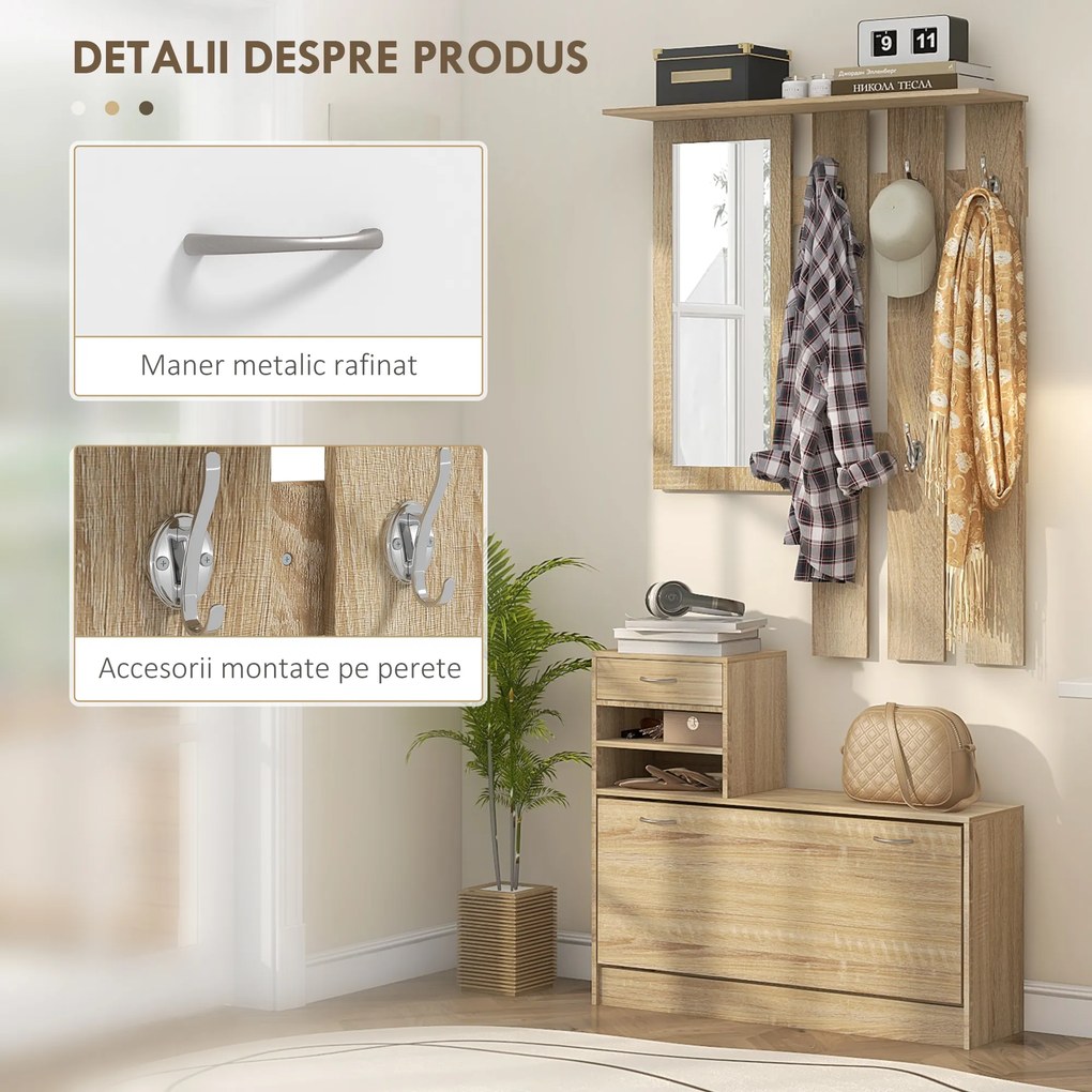 HOMCOM Set Mobilier cu 2 Rafturi Reglabile, 90x24x177 cm, Lemn Natural | Aosom Romania