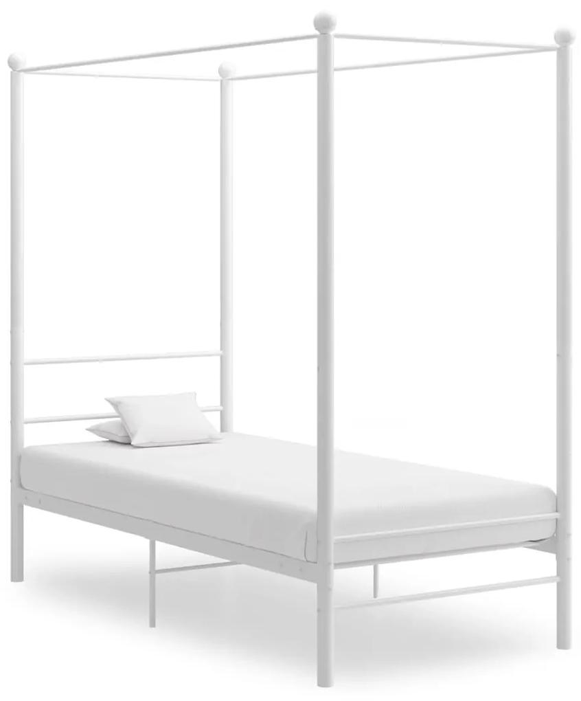 325055 vidaXL Cadru de pat cu baldachin, alb, 100x200 cm, metal