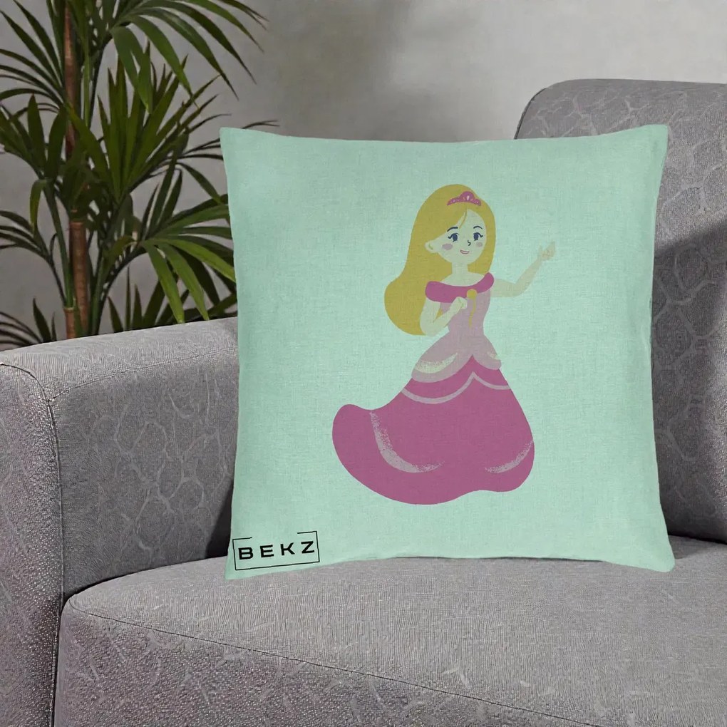 Perna Personalizata Printesa Roz cu Microfon, 40x40 cm, Verde Menta, Husa Detasabila, Perna Inclusa, BEKZ®