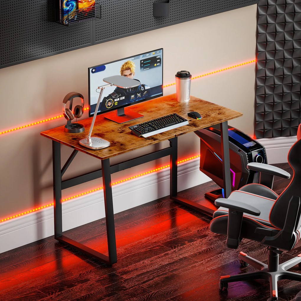 HOMCOM Birou pentru Computer, 120x60x76 cm Birou Lungu cu Colțuri Rotunjite și Structură din Oțel, Masă PC Industrială, pentru Casă, Studiu, Dormitor, Birou, Maro Rustic | Aosom Romania