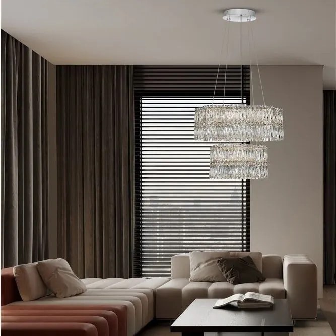 Lustra suspendata LED crom, cristale sticla NUVIA 60cm