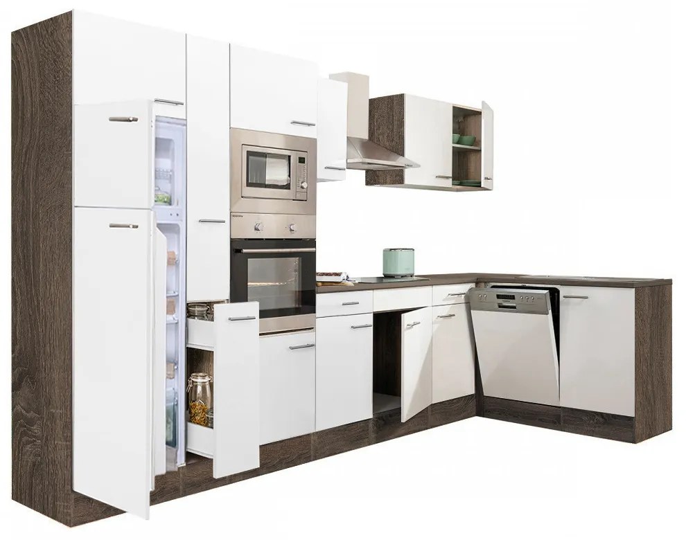 Dulap de bucătărie de colț Yorki 370, corp din stejar Yorki, cu față alb satinat