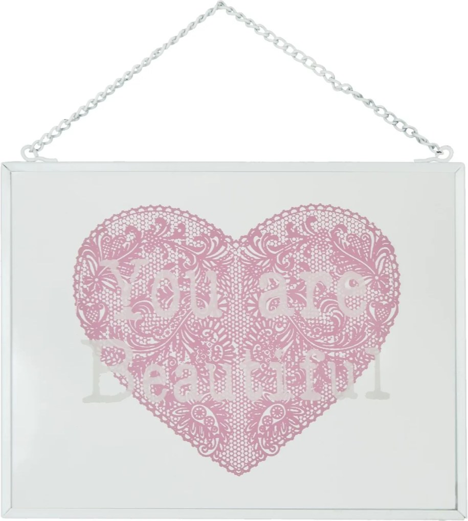 Tablou sticla cu mesaj motivational You are Beautiful 18*13 cm