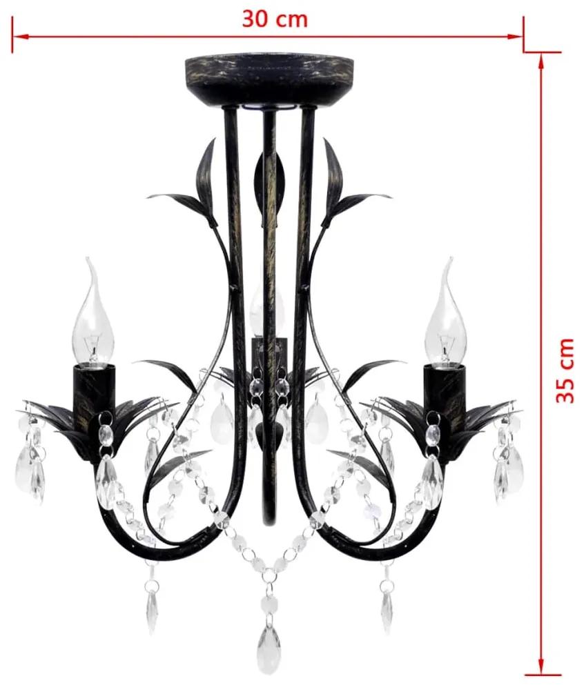 Candelabru metal negru stil Art Nouveau, margele cristal, 3xbecuri E14 1, Negru, 30 x 35 cm, 3