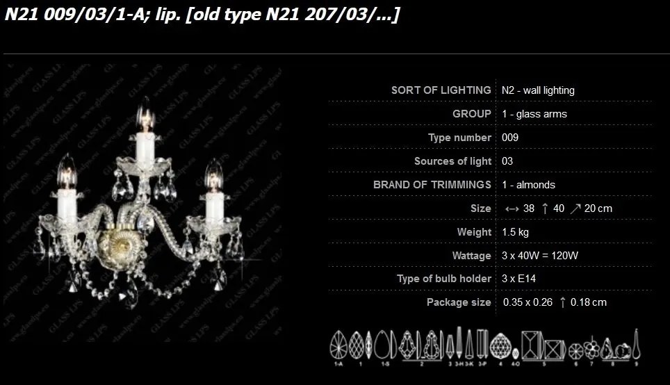 Aplica de perete 3 brate cristal Bohemia N21 009/03/1-A; lip