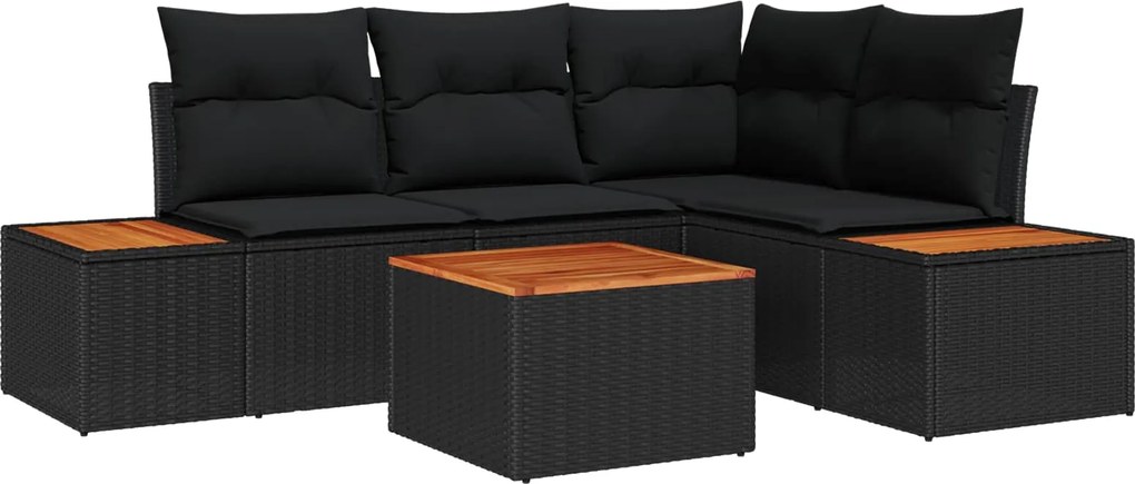 vidaXL Set de canapele pentru grădină cu pernă 5 pcs Negru Rattan poli