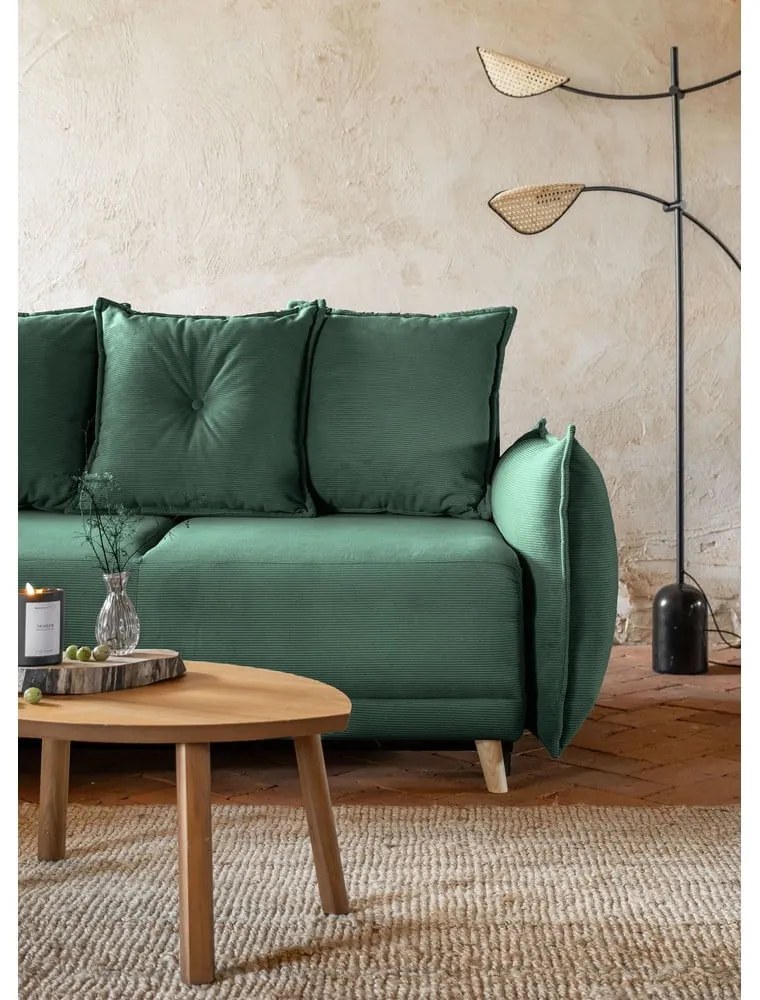 Colțar verde extensibil cu tapițerie din catifea reiată (colț stânga) Lazy Lukka – Miuform