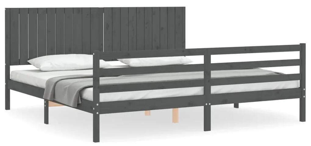 3194788 vidaXL Cadru pat cu tăblie 200x200 cm, gri, lemn masiv