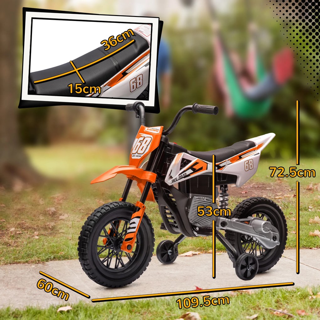 AIYAPLAY Motocicletă Electrică pentru Copii 3-6 Ani, 2 Motoare, Roți Detașabile și Sunete Portocaliu | Aosom Romania