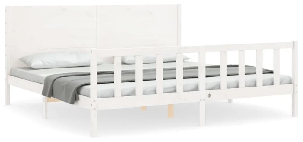 3192772 vidaXL Cadru pat cu tăblie 200x200 cm, alb, lemn masiv