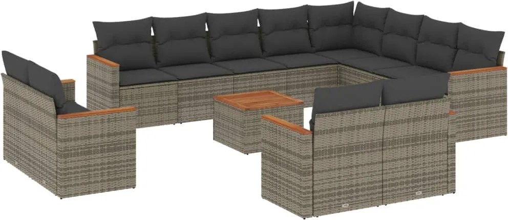 vidaXL Set mobilier de grădină cu perne, 13 piese, gri, poliratan
