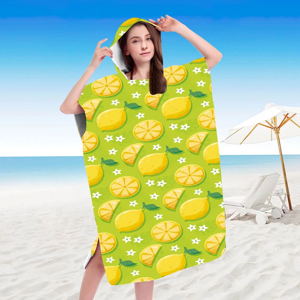 Poncho prosop de plaja LEMONS verde 80x145 cm
