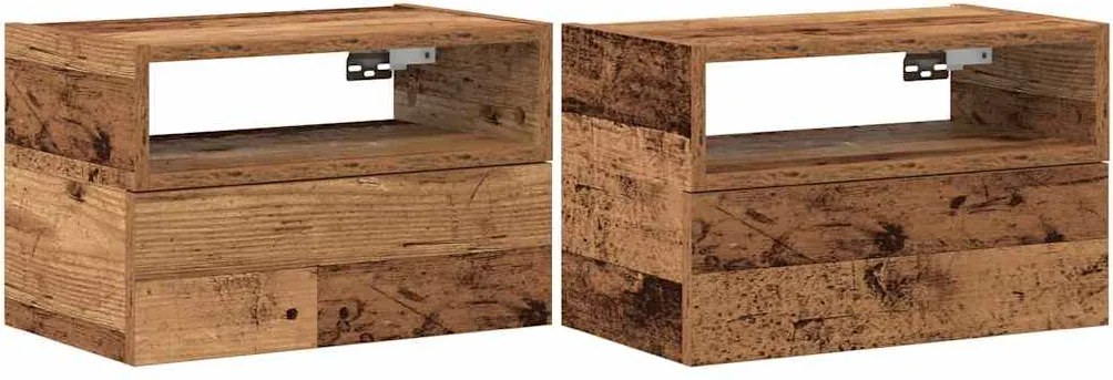vidaXL Noptiere de perete, 2 buc., Lemn vechi, 45x26x28,5 cm