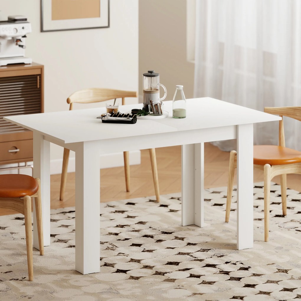 HOMCOM Masă extensibilă 140-180x80cm, albă, pentru 6-8 persoane, pentru spații mici | Aosom Romania