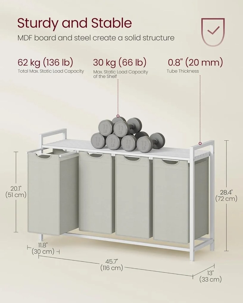 Cos de rufe Vasagle Alb 115.6x33x72.5 cm
