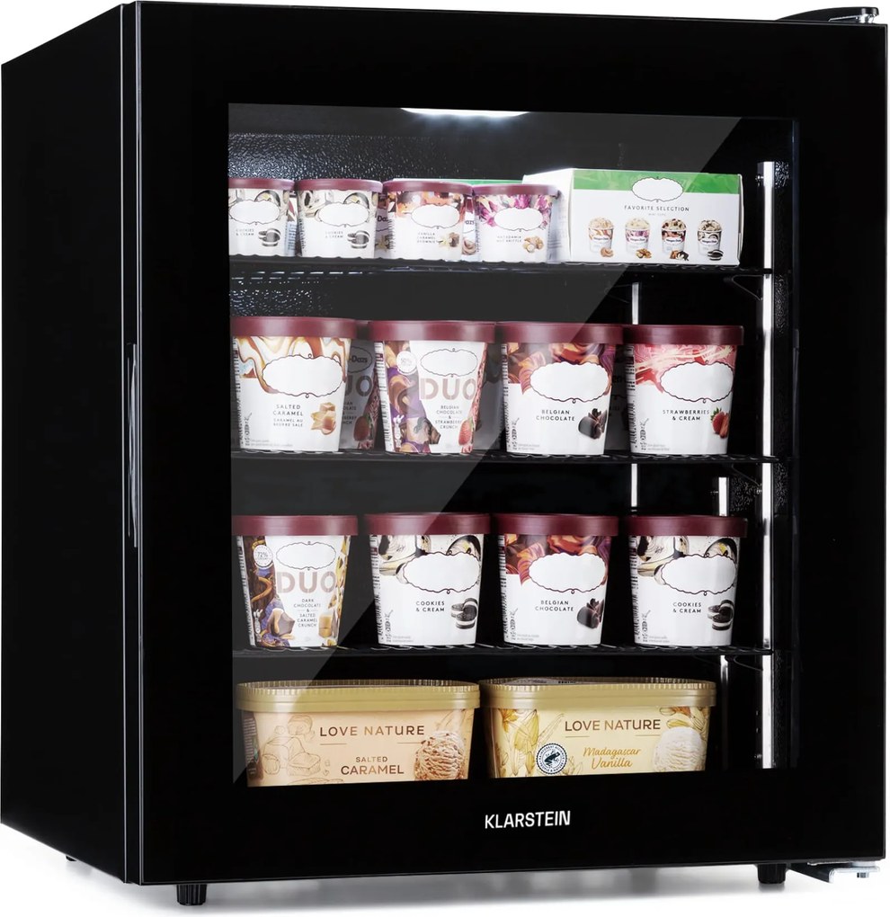 Klarstein IceAge 88, congelator, 88 litri, clasa energetică E, 2 etaje, termostat, uss din sticlă