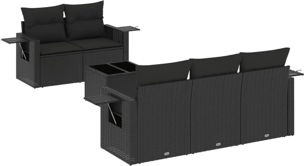vidaXL Set mobilier de grădină cu perne, 6 piese, negru, poliratan
