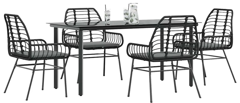 vidaXL Set de sufragerie de grădină 5 piese neagră Sticlă Poly Rattan