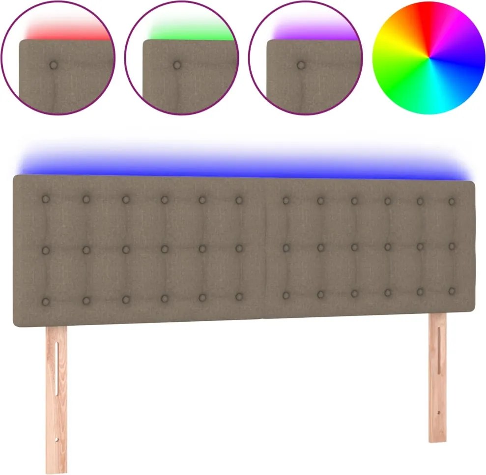 vidaXL Tăblie de pat cu LED, gri taupe, 144x5x78/88 cm, textil
